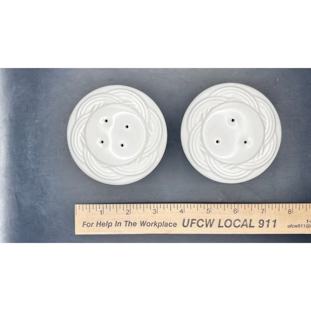 White Ceramic Salt & Pepper Shakers Braided Weave Set 2.75